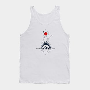 Mountain Forest, Red Moon, Abstract, Black Design Tank Top